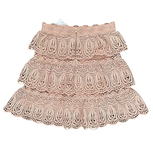 SELF-PORTRAIT Pink Lace Tiered Skirt US 2